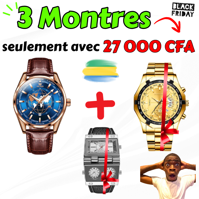 Montre de luxe Wistwatch pour hommes +2 Montre Gratuits -gabon